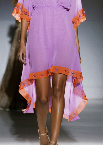 Women Purple Asymmetrical Patchwork Chiffon Dress Summer