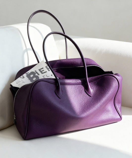 Women Purple Calf Leather Large Capacity Shoulder Bag