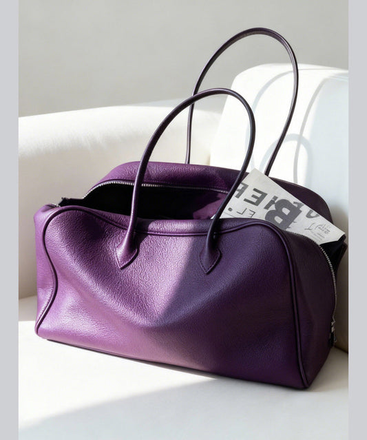 Women Purple Calf Leather Large Capacity Shoulder Bag