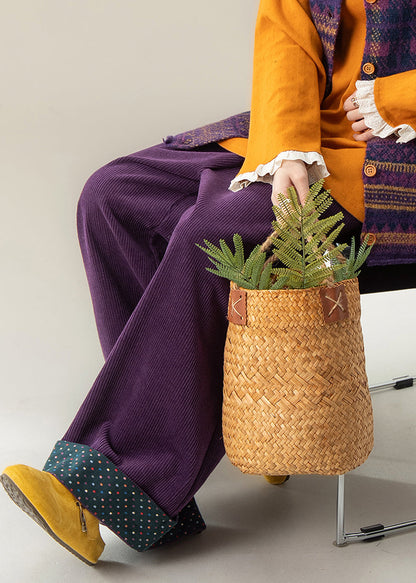 Damen Lila Punkte Hose mit elastischem Bund und weitem Bein Herbst