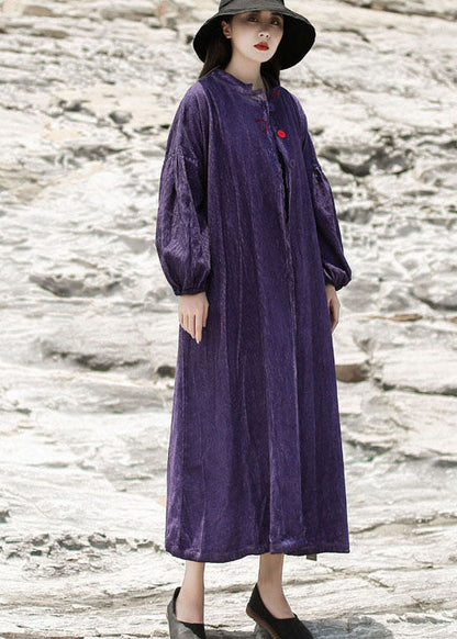 Frauen Lila Bestickte Taschen Cord Kleid Frühling