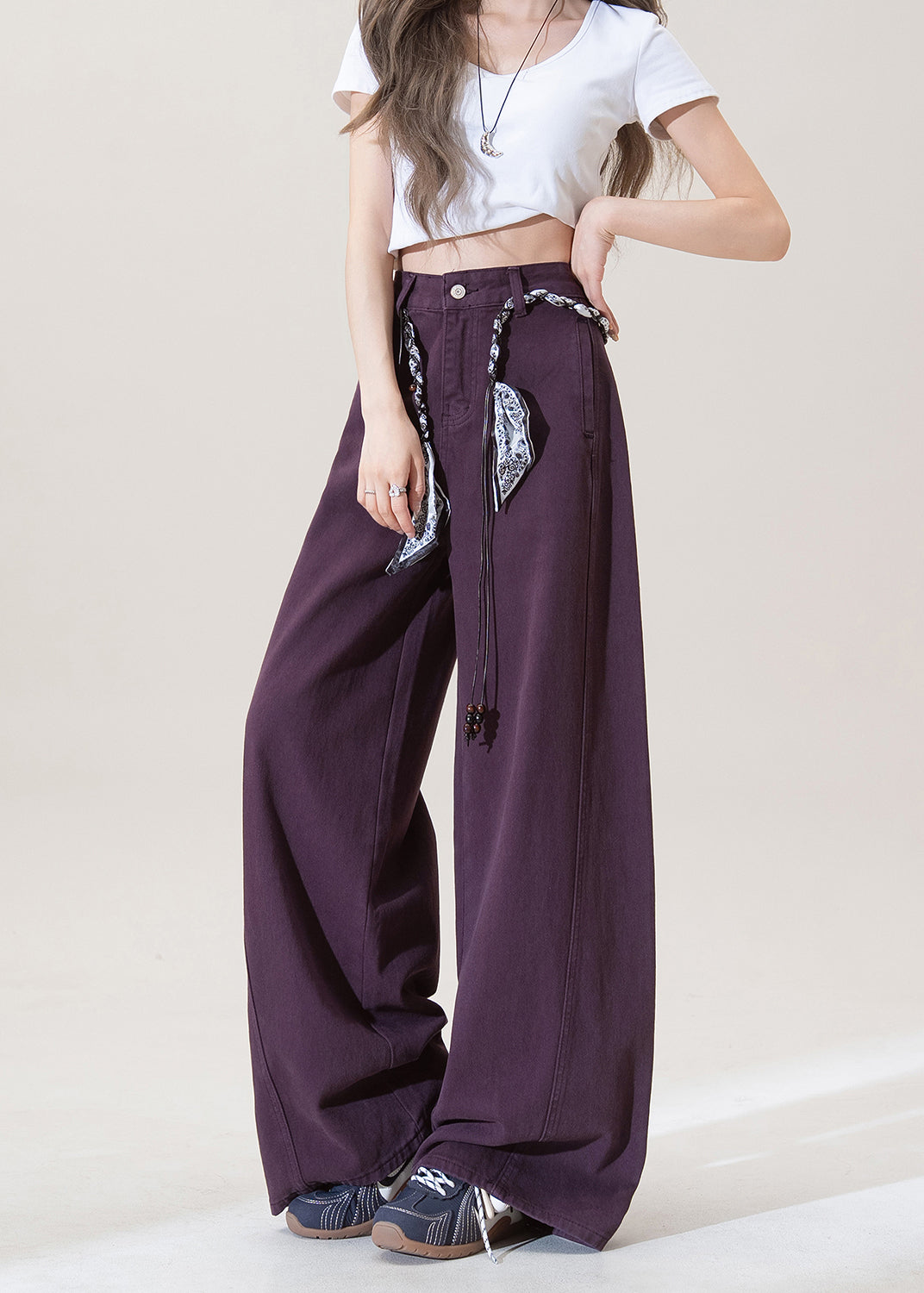 Pantalones vaqueros de cintura alta con bolsillos morados para mujer, primavera
