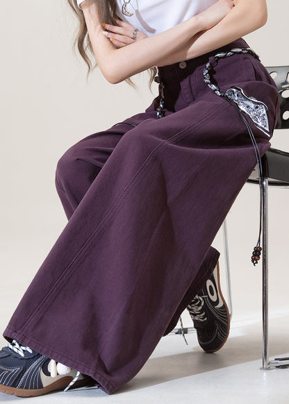 Pantalones vaqueros de cintura alta con bolsillos morados para mujer, primavera