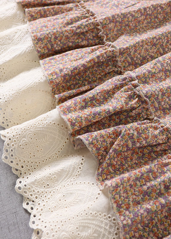 Women Purple Ruffled Print Cotton Maxi Dress Spring