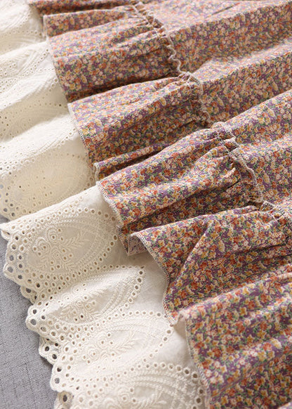 Women Purple Ruffled Print Cotton Maxi Dress Spring