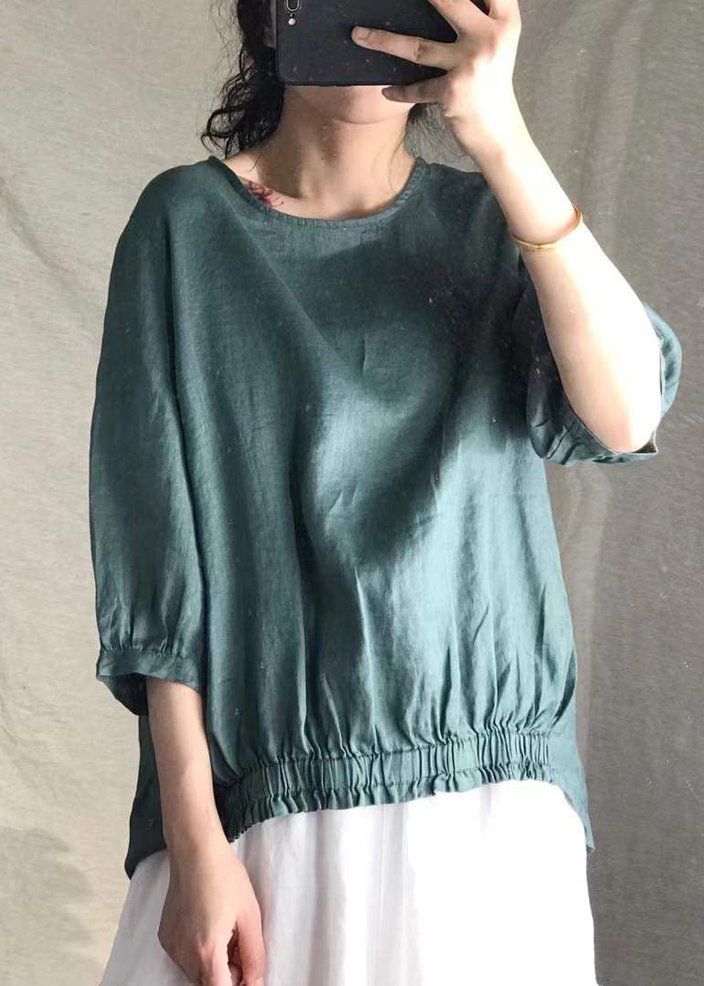 Frauen Lila Solide Leinen Shirt Tops Halbe Hülse