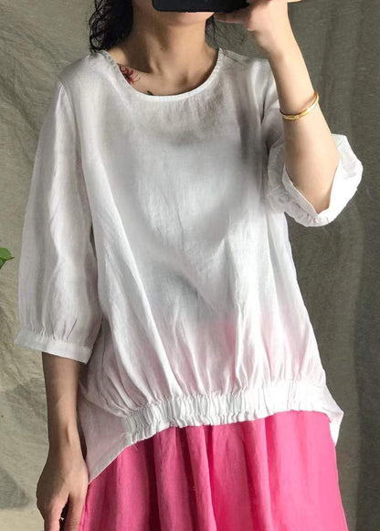 Frauen Lila Solide Leinen Shirt Tops Halbe Hülse