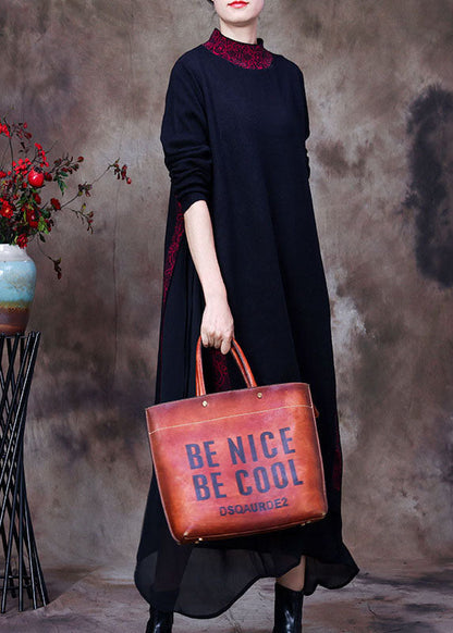 Frauen Lila schwarz O-Ausschnitt Seite offen Tüll Patchwork Strickkleider Frühling