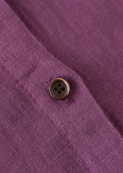 Women Purple button Peter Pan Collar Linen Shirt top Long Sleeve