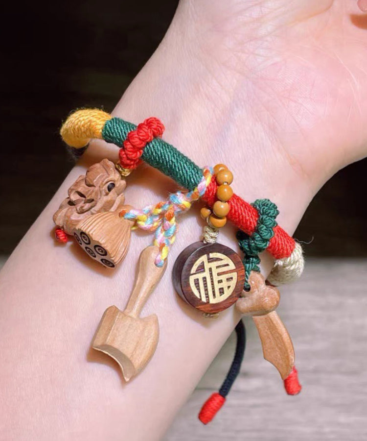 Damen Regenbogen Handgewebtes Mahagoni Quasten Charm Armband