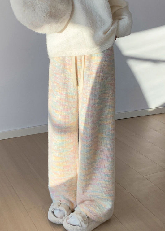 Damen Regenbogenmuster Hose aus warmem Fleece mit elastischem Bund, gerade geschnitten, Winterhose