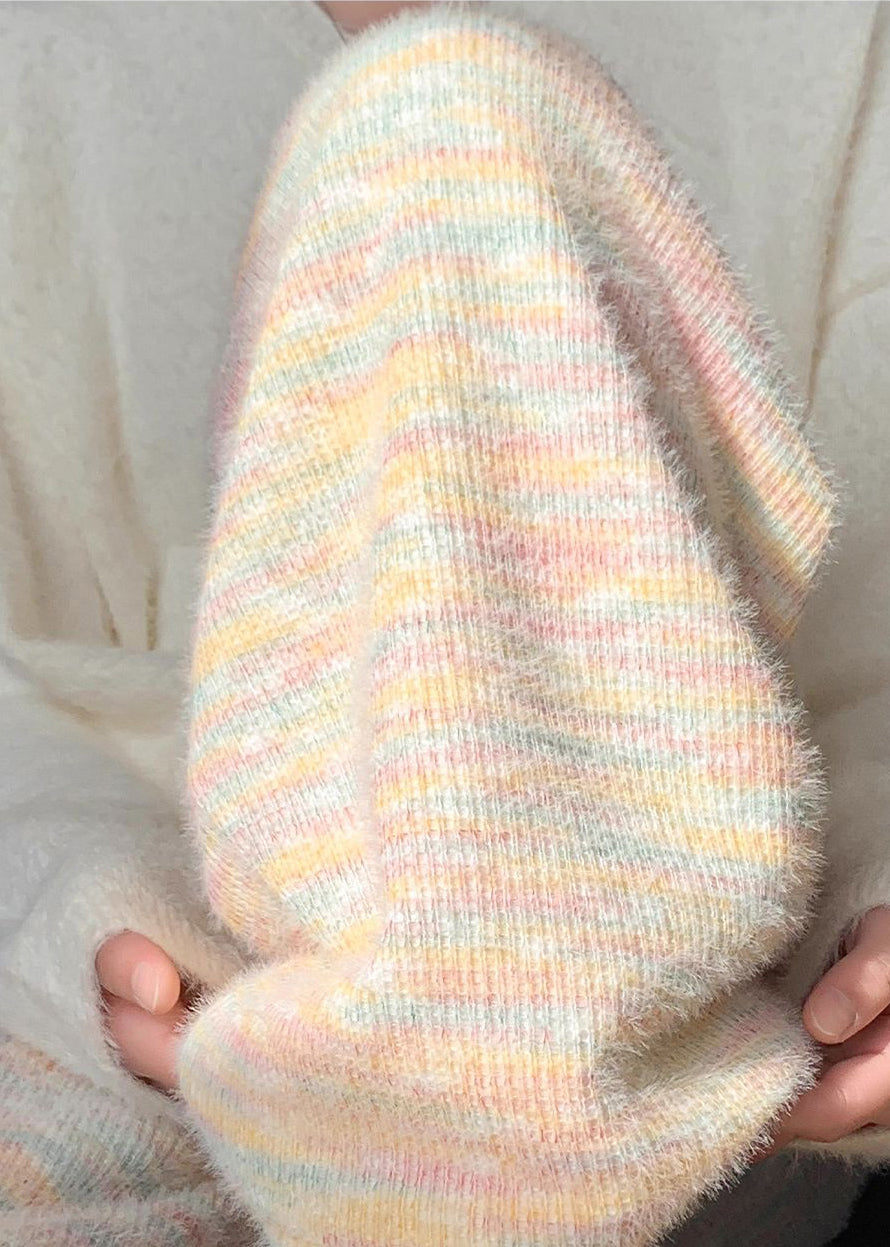 Damen Regenbogenmuster Hose aus warmem Fleece mit elastischem Bund, gerade geschnitten, Winterhose