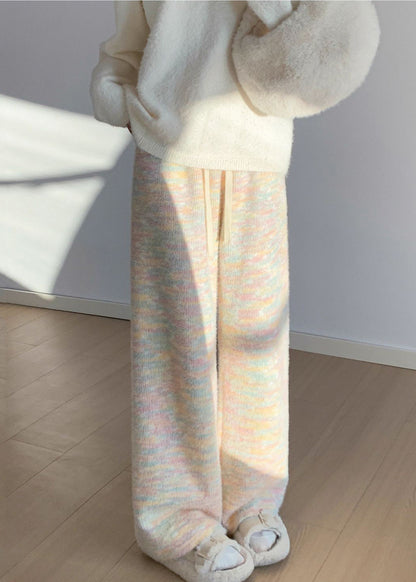 Damen Regenbogenmuster Hose aus warmem Fleece mit elastischem Bund, gerade geschnitten, Winterhose