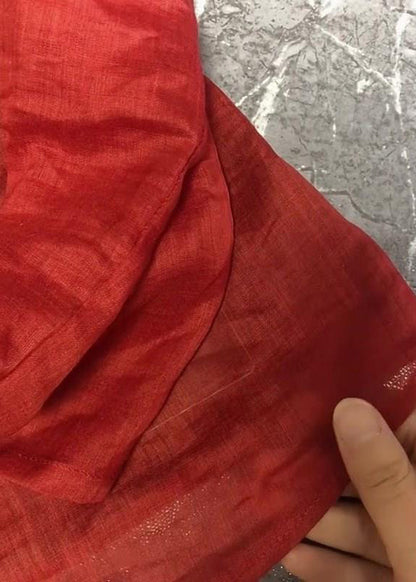 Women Red Back Lace Up Patchwork Cotton Tops Spring