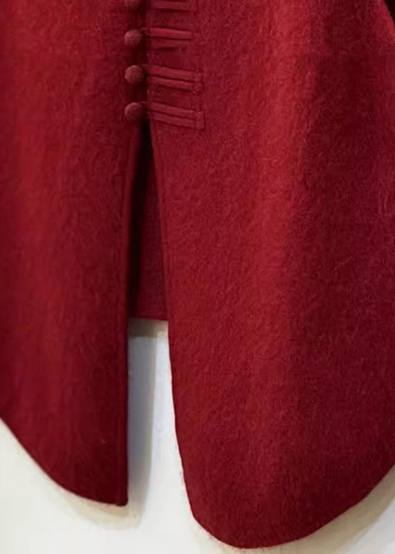 Chalecos de punto con botones chinos rojos y laterales abiertos para mujer, invierno