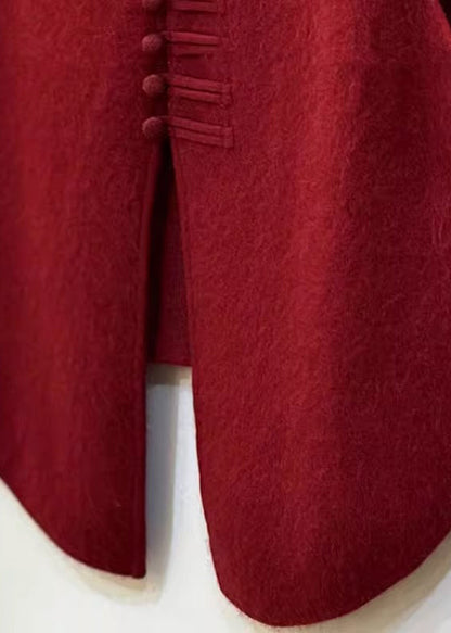 Chalecos de punto con botones chinos rojos y laterales abiertos para mujer, invierno