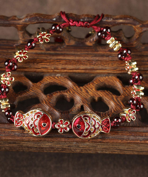 Damen-Charm-Armband mit Cloisonné-Granat und rot gefärbter Glasur