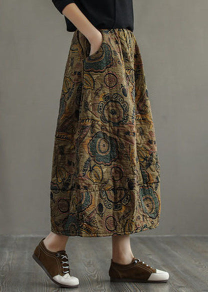 Falda de invierno con relleno de algodón fino y estampado de patchwork con cintura elástica y geometría para mujer