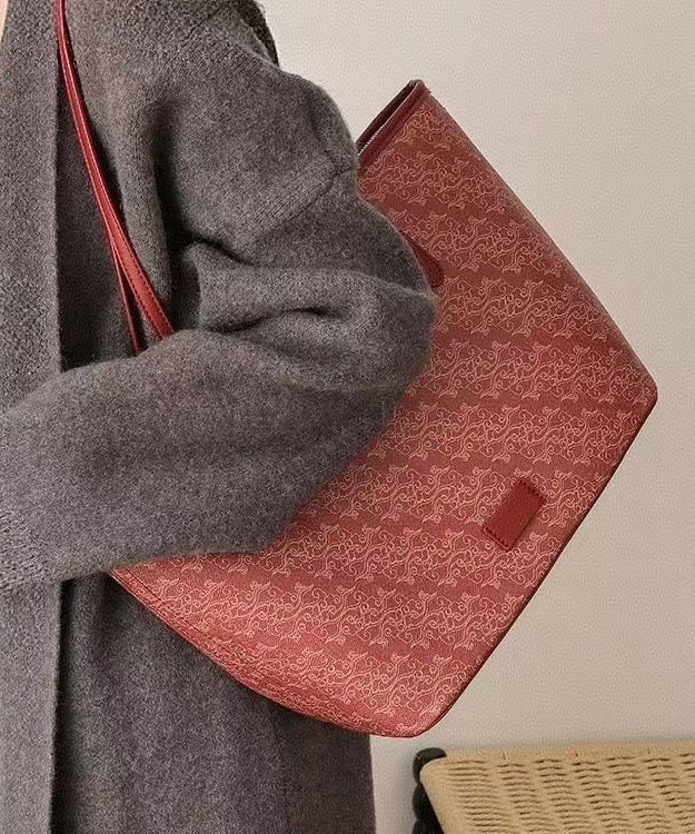 Bolso de hombro de piel sintética rojo de gran capacidad para mujer