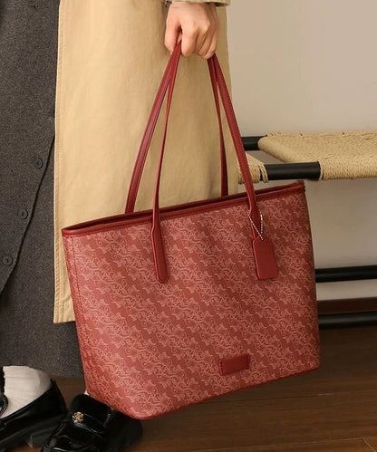 Bolso de hombro de piel sintética rojo de gran capacidad para mujer