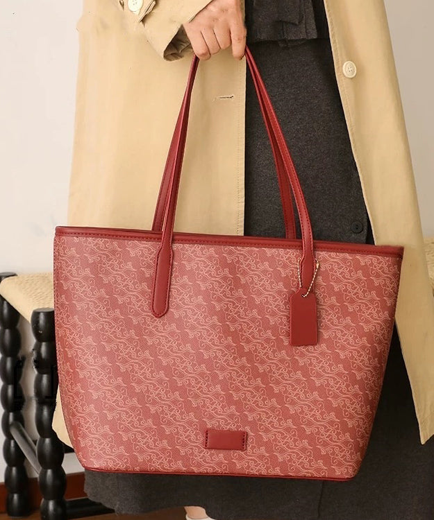 Bolso de hombro de piel sintética rojo de gran capacidad para mujer