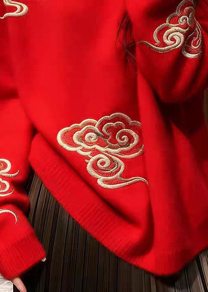 Damen-Pullover mit Rundhalsausschnitt, kuscheligem Strickmuster und Wolkenmotiv, Frühlingsmotiv