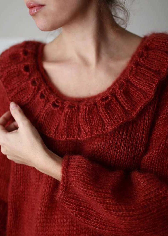 Damen-Strickpullover mit rotem Peter-Pan-Kragen, Oversize-Schnitt, Winter