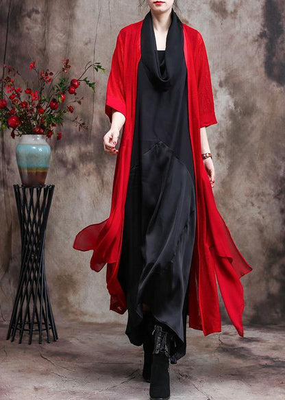 Red Quality Long Chiffon Cardigan Coats Photography Asymmetric Outwears - SooLinen