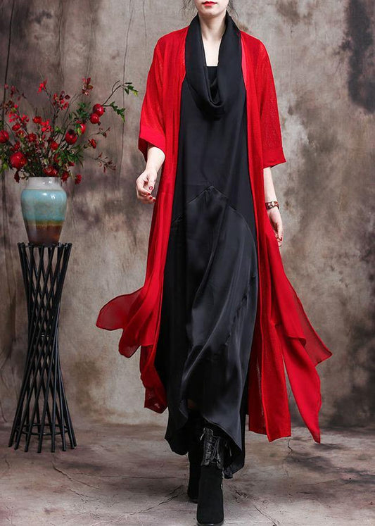 Red Quality Long Chiffon Cardigan Coats Photography Asymmetric Outwears - SooLinen