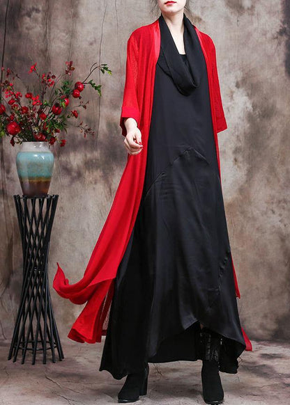 Red Quality Long Chiffon Cardigan Coats Photography Asymmetric Outwears - SooLinen