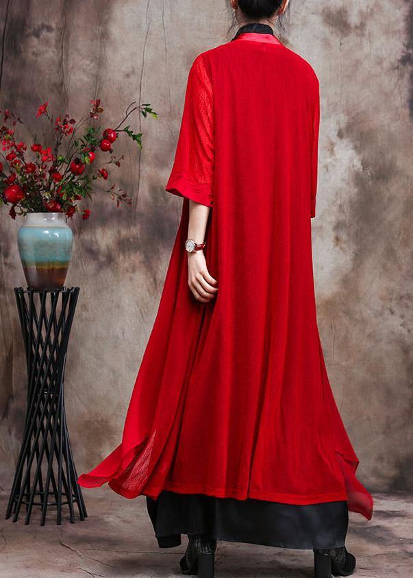 Red Quality Long Chiffon Cardigan Coats Photography Asymmetric Outwears - SooLinen
