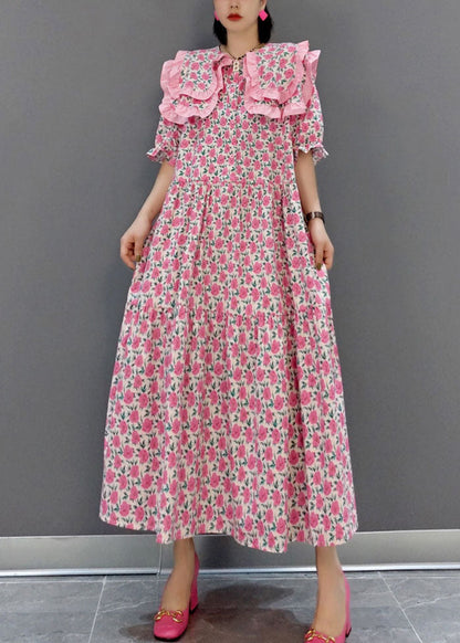 Frauen Rot Rüschen faltig lange Kleid Frühling