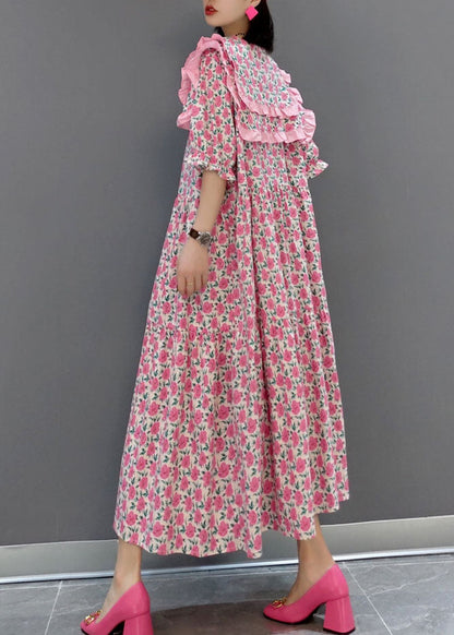 Frauen Rot Rüschen faltig lange Kleid Frühling