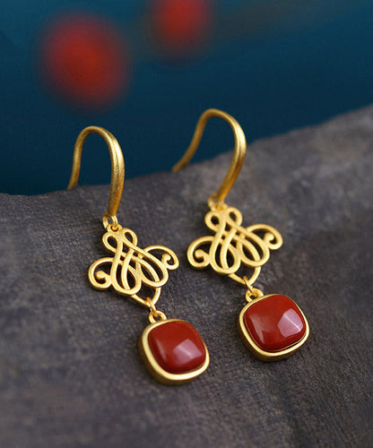 Women Red Sterling Silver Agate Butterfly Drop Earrings