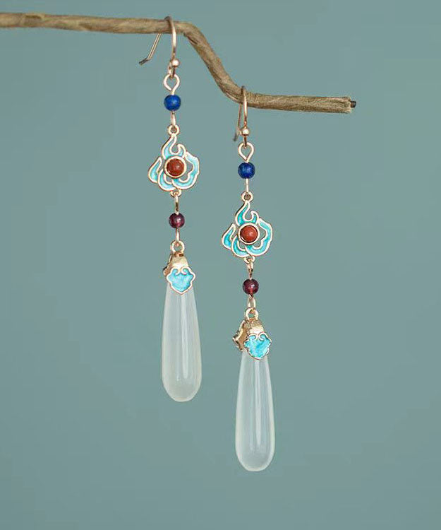 Pendientes colgantes de plata de ley roja con ágata turquesa y granate para mujer