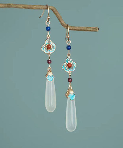 Pendientes colgantes de plata de ley roja con ágata turquesa y granate para mujer