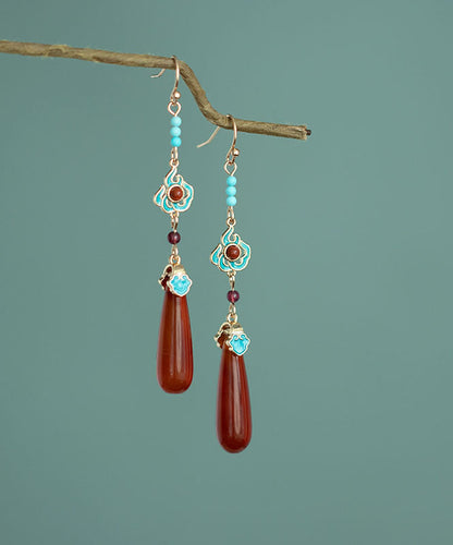 Pendientes colgantes de plata de ley roja con ágata turquesa y granate para mujer