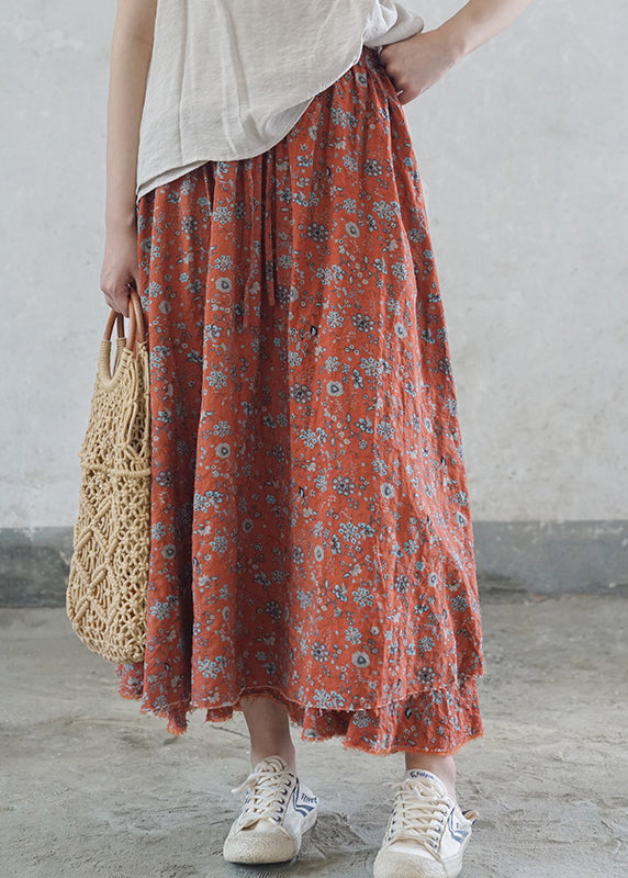 Frauen Rot elastische taille binden taille Print Baumwolle Röcke