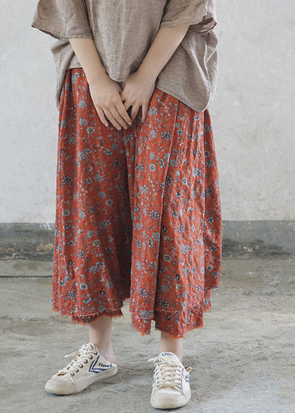 Frauen Rot elastische taille binden taille Print Baumwolle Röcke