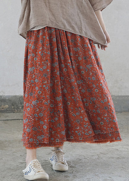 Frauen Rot elastische taille binden taille Print Baumwolle Röcke