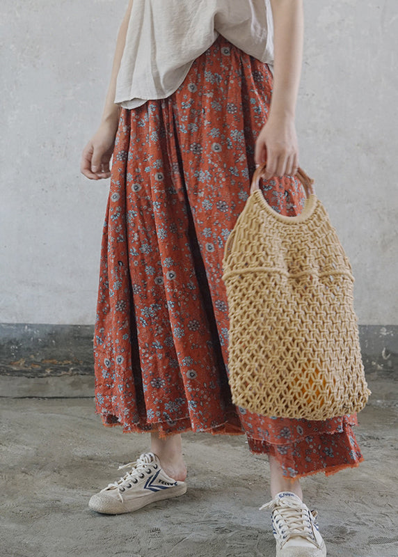 Frauen Rot elastische taille binden taille Print Baumwolle Röcke