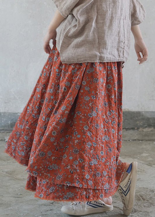 Frauen Rot elastische taille binden taille Print Baumwolle Röcke