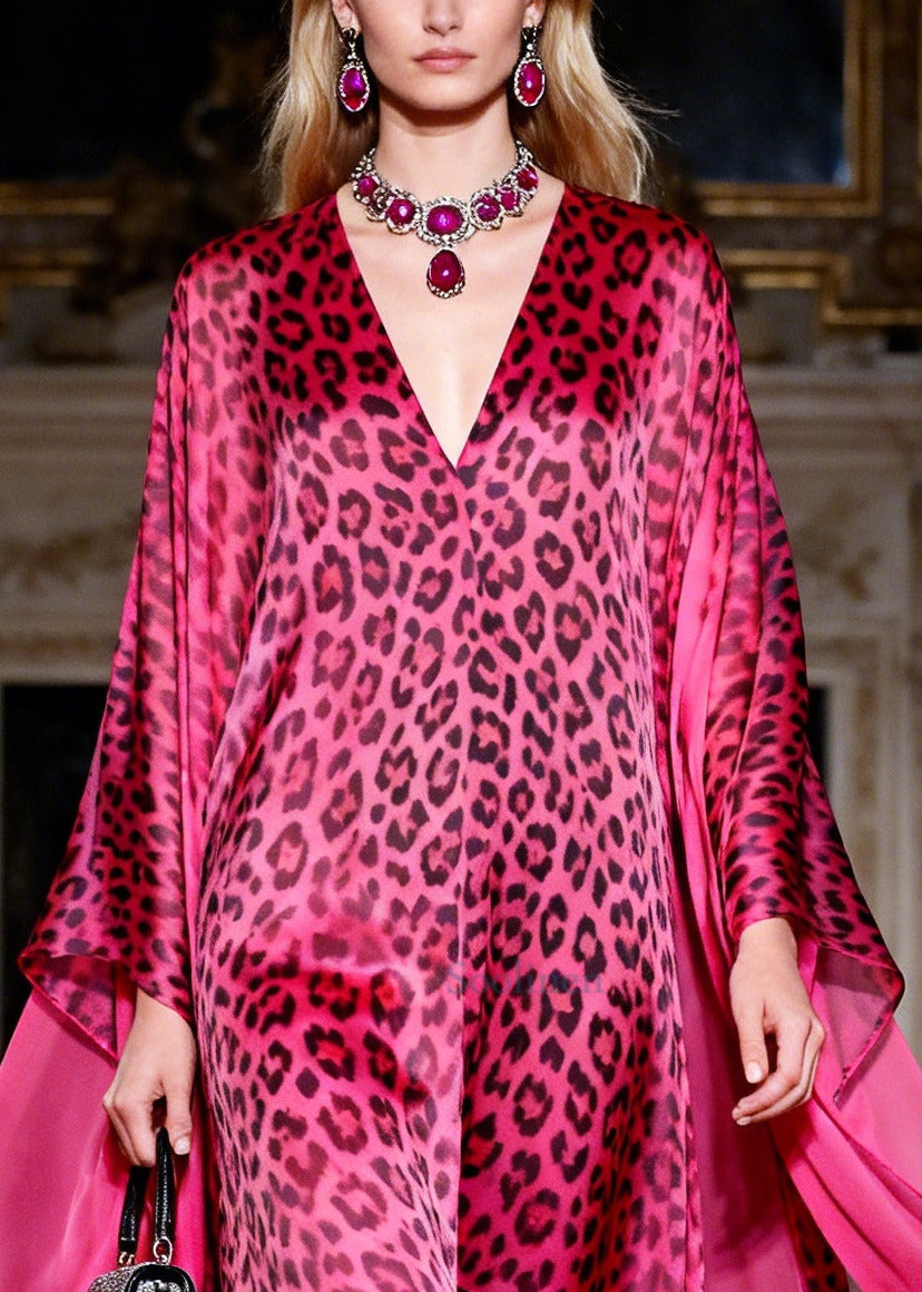 Women Rose Oversized Leopard Exra Large Hem Chiffon Dress Summer