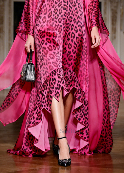 Women Rose Oversized Leopard Exra Large Hem Chiffon Dress Summer