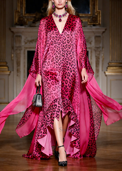 Women Rose Oversized Leopard Exra Large Hem Chiffon Dress Summer