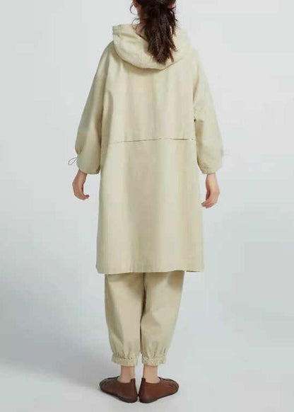 Women Side Open Cotton Loose Linen Tops women blouses Work Beige Shirts - SooLinen