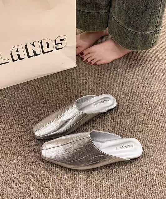 Women Silvery Faux Leather Comfortable Thong Sandals
