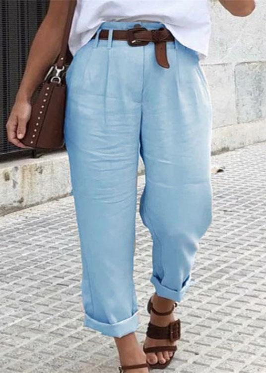 Women Simple Solid Color Pocket Casual Pants - SooLinen