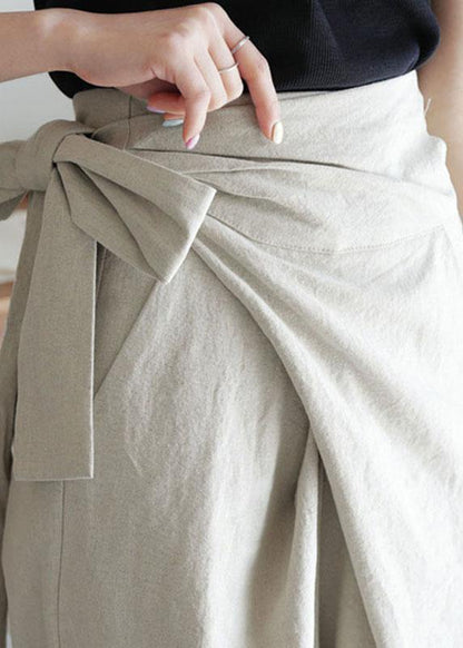 Women Solid Color Asymmetrical Bandage Design Breathable Wide Leg Pants - SooLinen