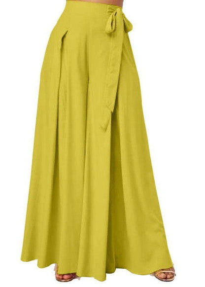 Women Solid Color Bowknot Pleated Loose Casual Wide Leg Pants - SooLinen